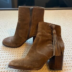 Frye Tan Suede Ankle Boots with Tassel